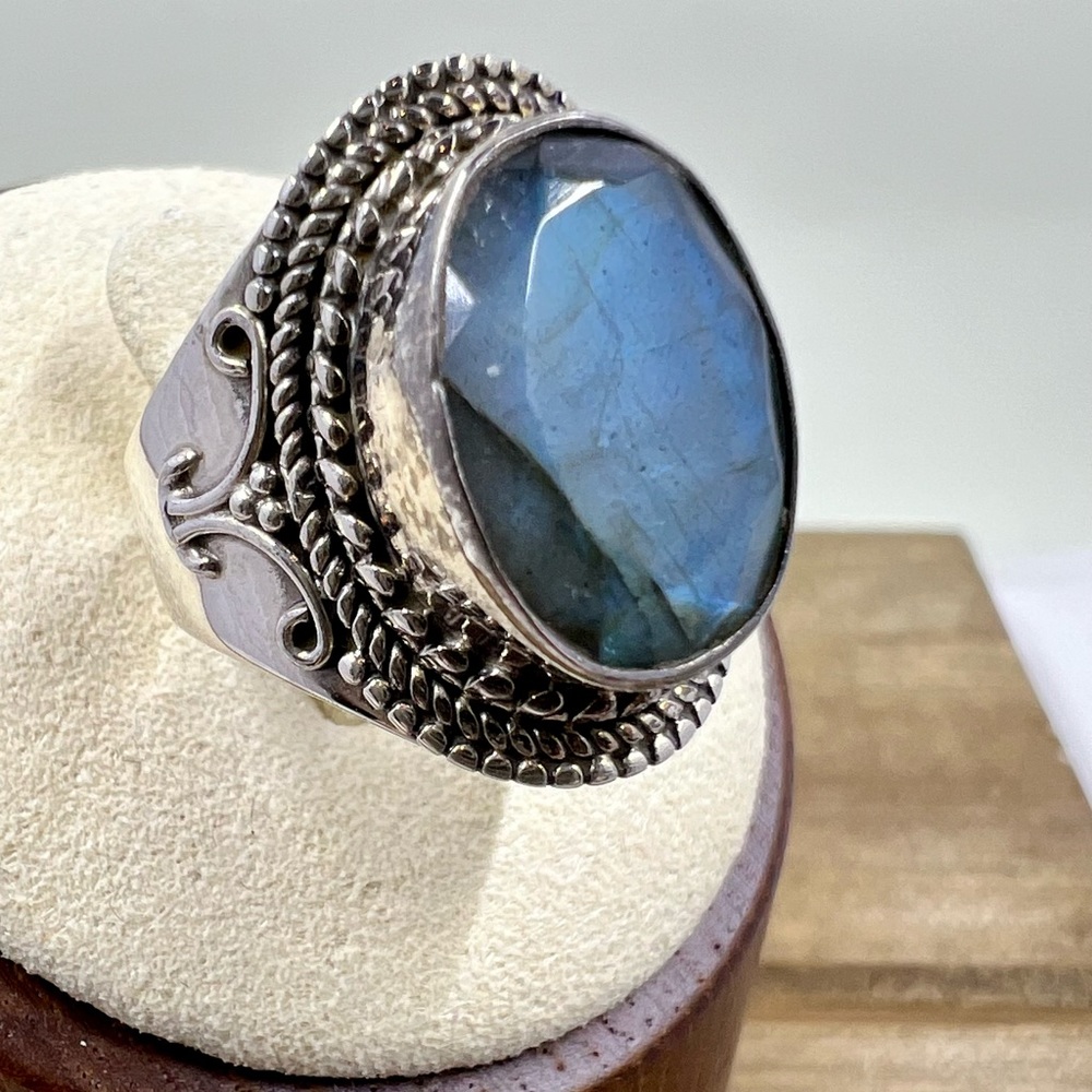 Sterling Silver Natural Gemstone Labradorite Ring
